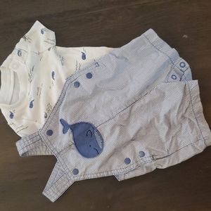 whale overalls set, white onsie, pin stripe overalls,Just one You in newborn